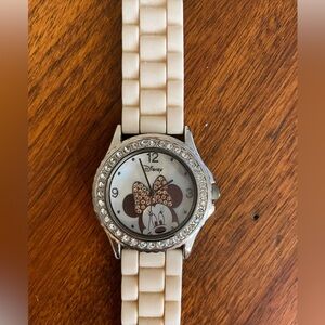 Minnie Mouse Disney White Silicone Band Jewel Bezel Watch-MN10570911-